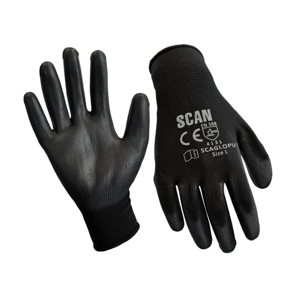 Black PU Coated Gloves - M (Size 8)